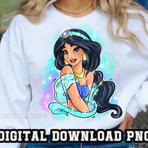 Princesa Jasmine princesa árabe 1PNG archivos Sublimatio Princess Design Dibujado para Shirt Cup Cartoon personaje clipart Descarga instantánea digital