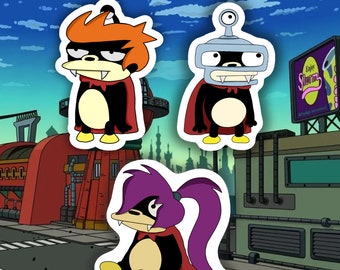 Fry, Leila, Bender | Nibbler Costume | Futurama Stickers