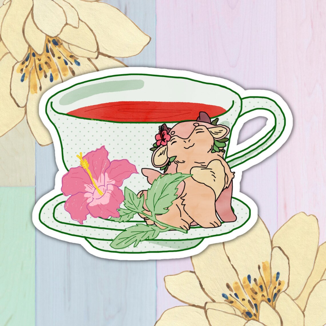 Hibiscus Marshmallow Ginger Tea Dragon Society Sticker Set Etsy