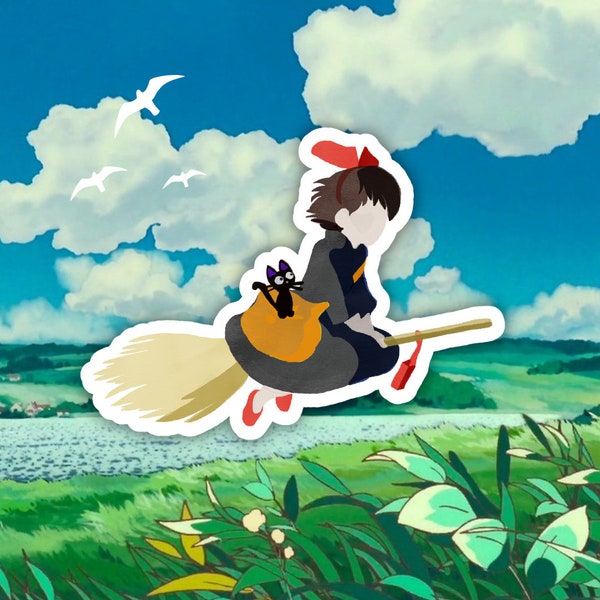 Glossy Kiki & Jiji flying | Kiki's Delivery Service | Studio Ghibli Sticker