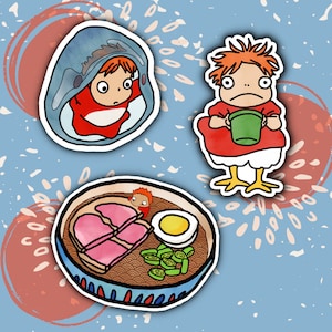Anime Chibi Mermaid Character in Ramen and Bubble | Sticker Set