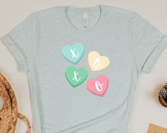 Pastel Candy Heart XOXO Valentine's Day Shirt | Love T-Shirt | Cupid Shirt | Candy Hearts Shirt | Valentines Shirt | Conversation Hearts Tee