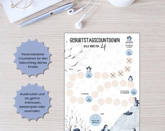 Birthday Countdown for Kids with Penguins | Days Until Birthday | Printable Birthday Countdown | Kids' Birthday Decorations | Digital