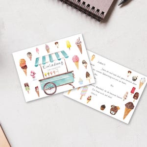 Biglietti d'invito per gelato compleanno bambini 5x/10x | Invito per bambini | Invito Gelato | A6