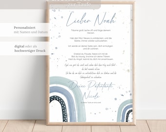 Carta personalizada para padrinos con diseño de arcoíris – Regalo de padrino para bautizo – Carta para mi ahijado/a – Regalo de bautizo de padrino/a – Plantilla de carta para padrinos (PDF)