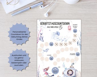 Children's Ocean-Themed Birthday Countdown | Days Until Birthday | Printable Birthday Countdown | Children's Birthday Decorations | Digital
