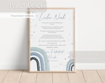 Personalized godparent letter with rainbow design – Gift from godparent for baptism – Letter for my godchild – Baptism gift from godparent – Godparent letter template (PDF)