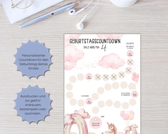 Personalized Birthday Countdown for Kids | Days Until Birthday | Printable Birthday Countdown | Kids Birthday Decorations | Download