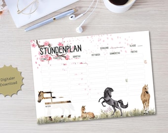 Printable Horse Timetable | Elementary School | DIN A4 Format | Digital Download