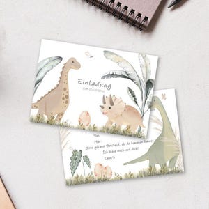 Zaproszenia na urodziny dziecka z motywem dinozaurów 5x/10x | Zaproszenie dla dzieci | Zaproszenie na dinozaura | DIN A6
