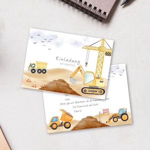 Convites de escavadeira aniversário infantil 5x/10x | Convite para crianças | Convite canteiro de obras | DIN A6