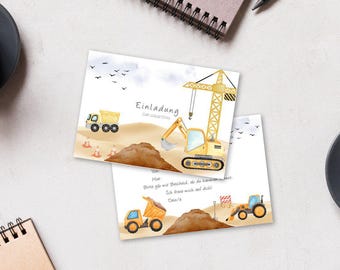 Excavator invitation cards for children's birthdays (5/10) | Invitations for children | Construction site invitations | DIN A6
