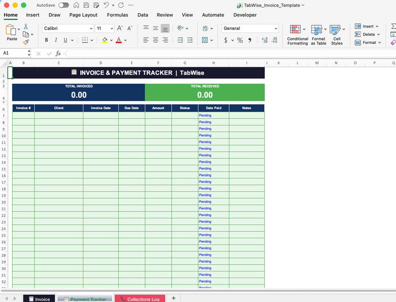 Excel Google Sheets Invoice Template | Client Tracker, Payment Log ...