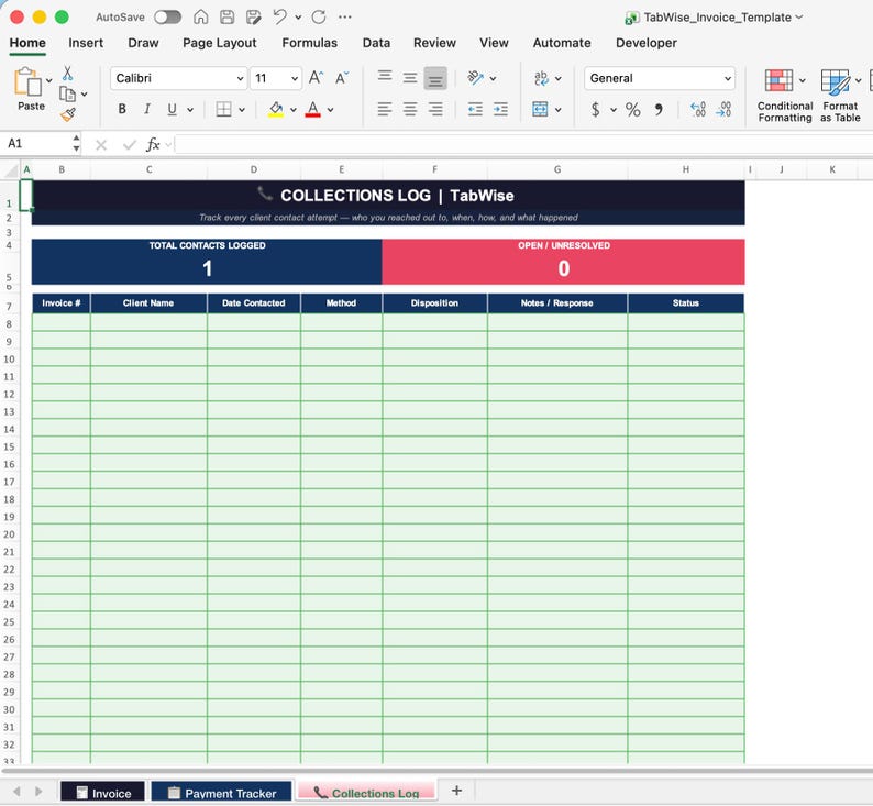 Excel Google Sheets Invoice Template | Client Tracker, Payment Log ...