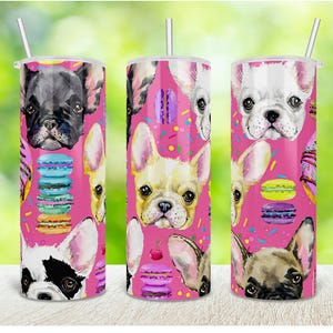 Bulldog francese con design di ciambelle / Design digitale / Modello per bicchiere da 20 once / Sublimazione
