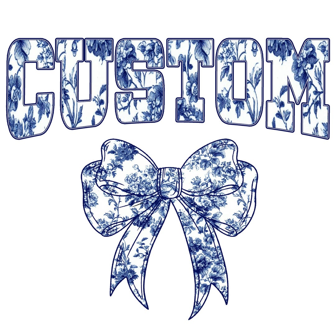 Custom Chinoiserie Coquette Bow PNG Blue Floral Toile De Jouy PNG ...