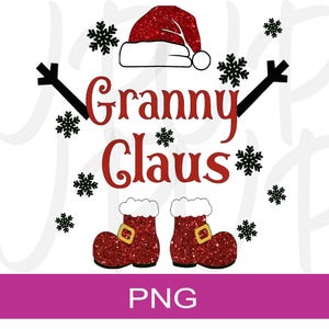Granny Claus PNG File Christmas PNG file Granny Claus with Red Glitter look Santa Hat and Boots