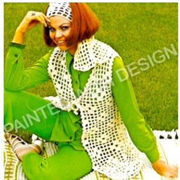 Vintage Ladies, Women's Sonora Vest And Headband Crochet Pattern, PDF Instant Download, Almost Free