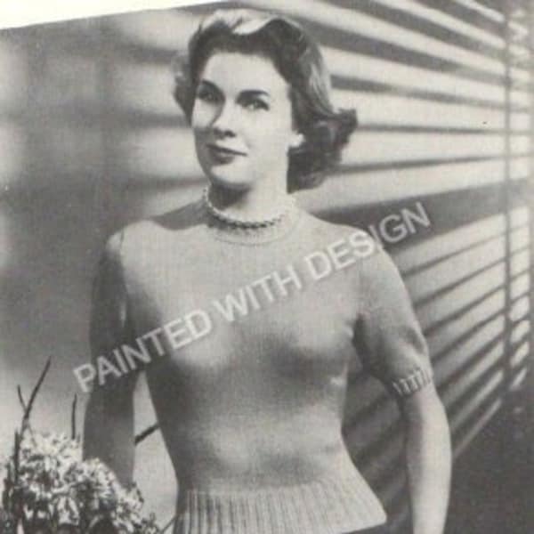 Vintage Women's Slipon, Ladies, Sweater, Short Sleeves, Both Hand And Machine Knitting Patterns, PDF Instant Download, Almost Free