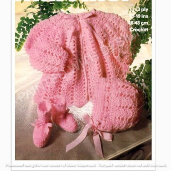 Baby Matinee Coat, Bonnet, And Booties/Bootees Crochet Pattern, PDF Instant Download, Almost Free