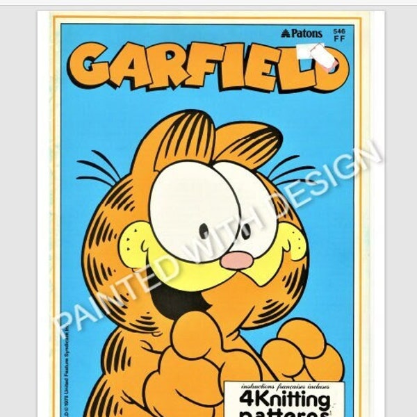 Vintage Garfield Sweater Jumper Knitting Pattern 4 Designs, Adults And Children's Sizes, Intarsia Knitting PDF Instant Download, Almost Free