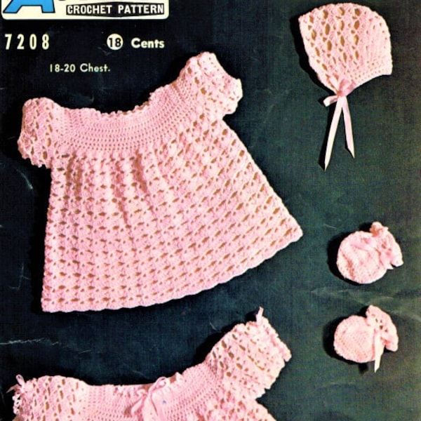 Baby Dress Frock, Coat, Bonnet, Mittens And Booties/Bootees Crochet Pattern, PDF Instant Download, Almost Free