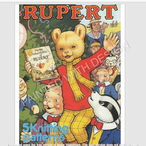 Vintage Rupert, 5 Characters Sweater, Jumper Knitting Pattern, Intarsia Pattern Book, PDF Instant Download, Almost Fre