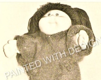 Cabbage Patch Poppenkleding, kamerjas en pantoffels, breipatroon jongen en meisje pdf directe download, bijna gratis