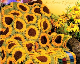 Champ de tournesols afghans, couverture, jeté, couvre-lit, motif au crochet, téléchargement immédiat au format PDF, presque gratuit