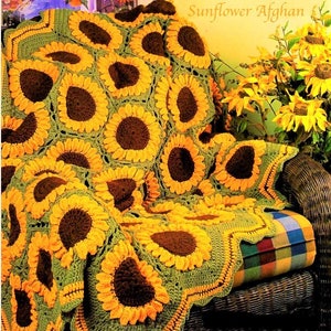 Field Of Sunflowers Afghan, Blanket, Throw, Bedspread, Crochet Pattern, PDF Instant Download, Almost Free zdjęcie 1