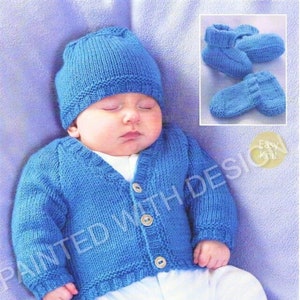 Baby Cardigan, Bonnet/Helmet/Hat, Booties/Bootees And Mittens Knitting Pattern, 0 To 7 Years, PDF Instant Download, Almost Free