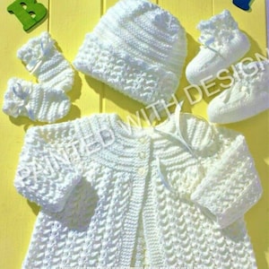 Feather and Fan Baby Set and Shawl Baby Jacket Bonnet Booties bootees Baby Blanket Knitting Pattern PDF Instant Download Almost Free Etsy