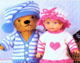 Doll and Bear Pajamas, Pyjamas, Children's Toy, Pajamas Party, Doll Clothes, Bear Clothes Knitting Pattern PDF Instant Download Almost Free