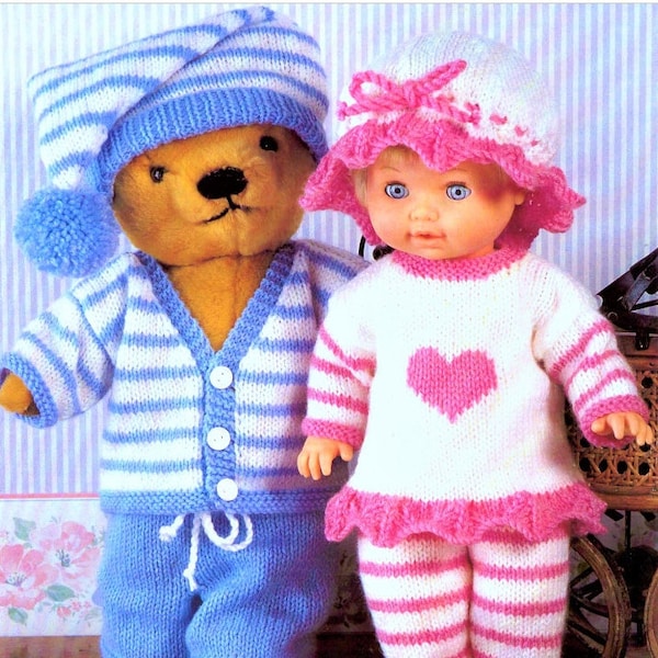 Doll and Bear Pajamas, Pyjamas, Children's Toy, Pajamas Party, Doll Clothes, Bear Clothes Knitting Pattern PDF Instant Download Almost Free