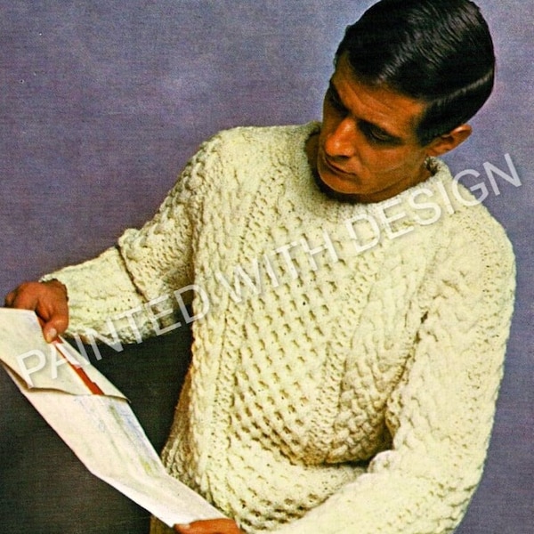 Men's Crew Neck Aran Sweater, Knitting Pattern, Men's Jumper Pattern, PDF Instant Download, Almost Free