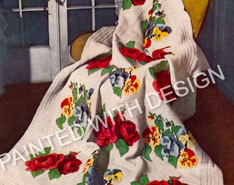 Vintage Victorian Afghan, Blanket, Throw, Bedcover, lapghan Crochet Pattern, Cross Stitch Design, PDF Instant Download, Almost Free