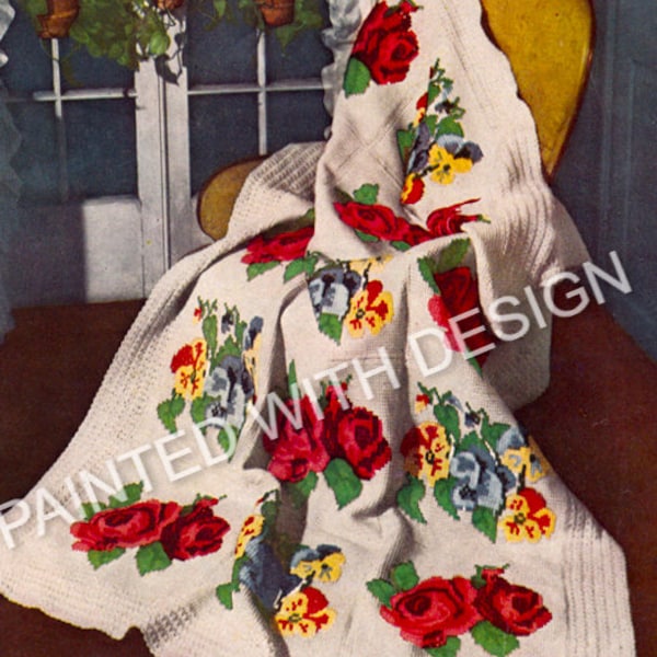 Vintage Victorian Afghan, Blanket, Throw, Bedcover, lapghan Crochet Pattern, Cross Stitch Design, PDF Instant Download, Almost Free