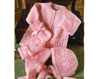 Baby Pram Set, Baby Jacket, Leggings, Bonnet And Mittens Knitting Pattern, PDF Instant Download, Almost Free
