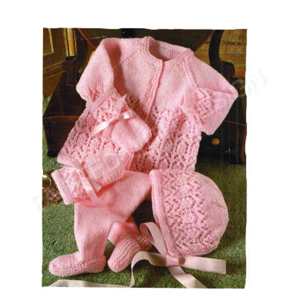 Baby Pram Set, Baby Jacket, Leggings, Bonnet And Mittens Knitting Pattern, PDF Instant Download, Almost Free