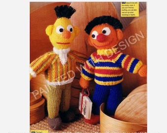 Vintage Bert and Ernie Dolls Knitting Pattern, Toys, Child's Toy, Stuffie, Approx. 13 Inches Tall, PDF Instant Download, Almost Free