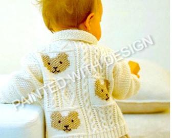 Baby Sweater, Cardigan Knitting Pattern, Teddy Bear Sweater, Jumper, PDF Instant Download, Almost Free