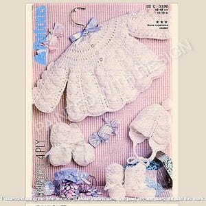 Baby Matinee Jacket, Bonnet, Mittens And Booties/Bootees Knitting Pattern, PDF Instant Download, Almost Free