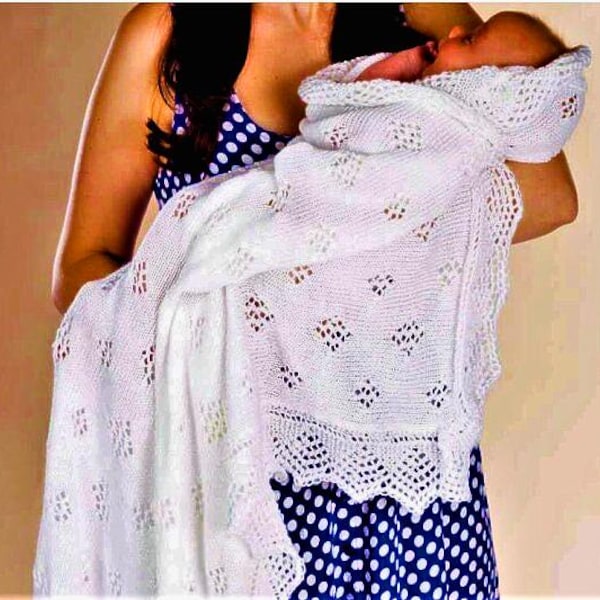 Vintage Heirloom Baby Shawl, Baby Blanket, Christening Blanket Knitting Pattern, PDF Instant Download, Almost Free