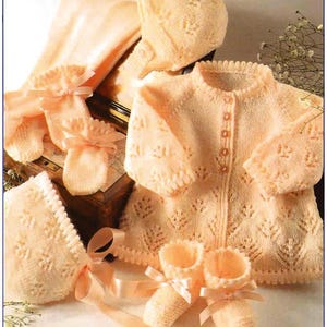 Baby Jacket, Leggings, Bonnet Or Helmet Booties/Bootees And Mittens Knitting Pattern, PDF Instant Download