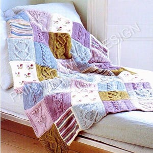Patchwork Throw, Afghan, Blanket, Bedspread, Knitting Pattern, PDF Instant Download, Almost Free