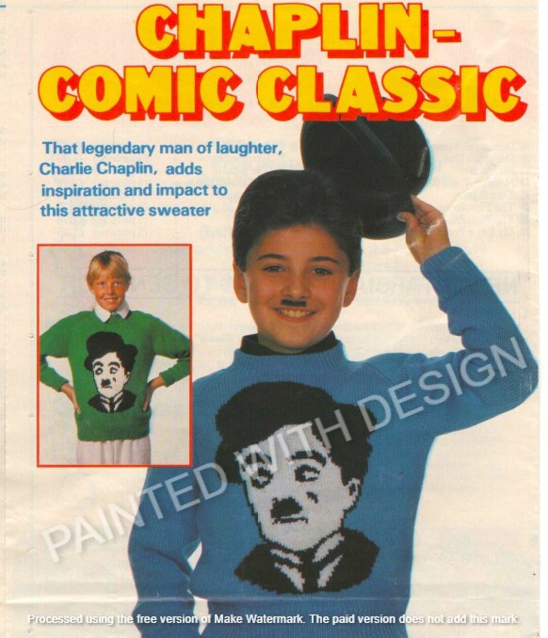 タッキー ※CHAPLIN MESSAGE LOGO KNIT Vintage Charlie Chaplin Sweater, Jumper Knitting Pattern