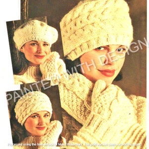 Women&#39;s Hats, Headbands, Berets, Tams, Mitts, Knitting Pattern, Chunky And Worsted Weight, Cable Pattern, PDF Instant Download, Almost Free