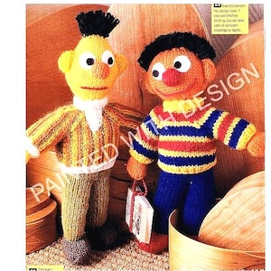 Vintage Bert und Ernie Puppen Strickmuster, Spielzeug, Kinderspielzeug, Stuffie, ca. 13 Zoll groß, PDF Instant Download, fast kostenlos
