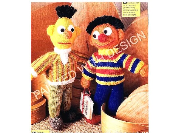 Patrón de tejido para muñecos vintage de Bert y Ernie, juguete
