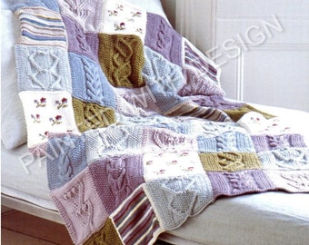 Patchwork Throw, Afghan, Blanket, Bedspread, Knitting Pattern, PDF Instant Download, Almost Free